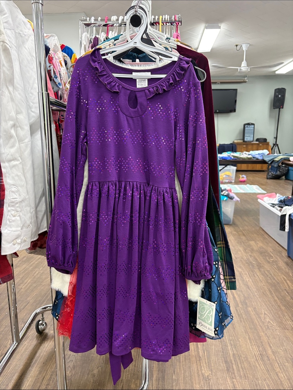 Bonnie Jean Purple Ruffle Keyhole Eyelet Dress